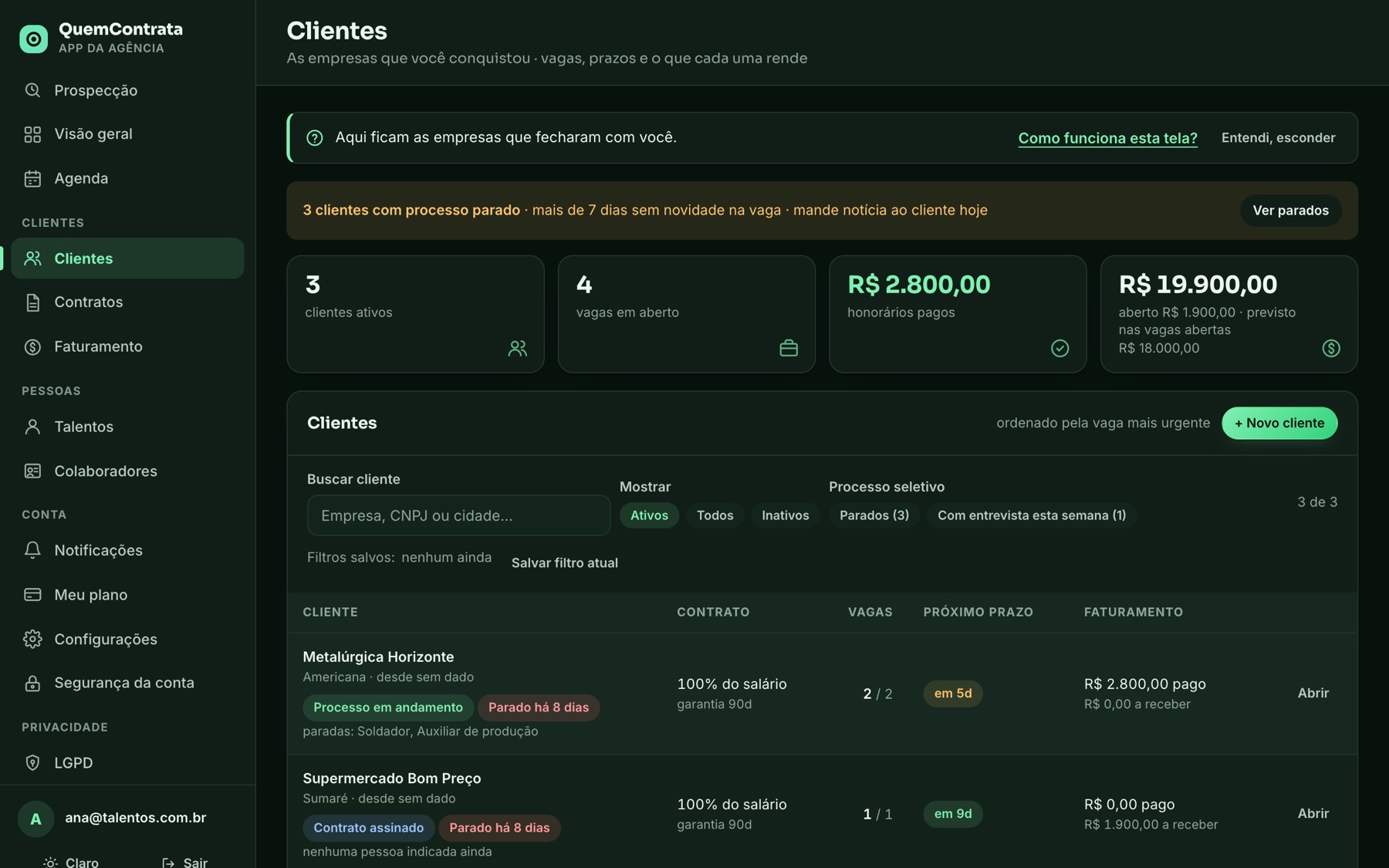 Tela Clientes do sistema