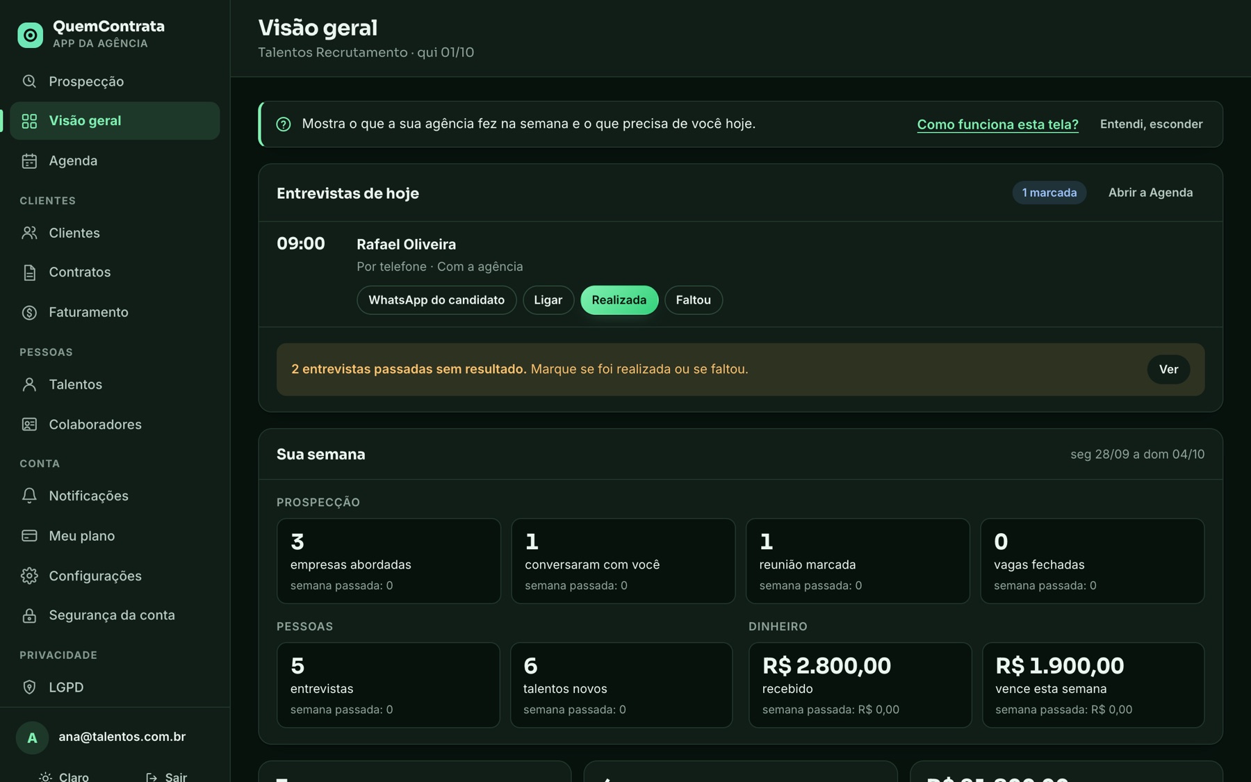 Tela Visão geral do sistema